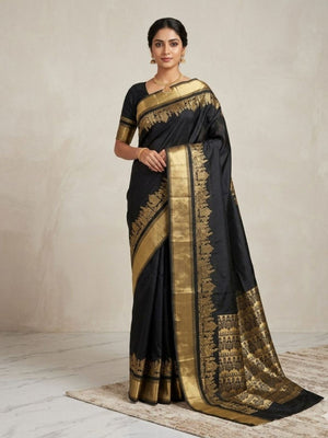 Rajwada Black Silk Woven Saree For Women