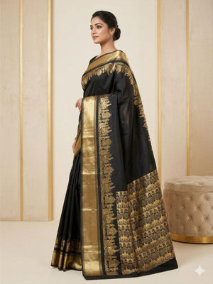 Rajwada Black Silk Woven Saree For Women