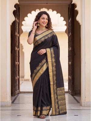 Rajwada Black Silk Blend Woven Saree For Women