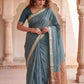 Rajwada Dusty Blue Cotton Blend Woven Saree For Women