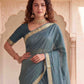 Rajwada Dusty Blue Cotton Blend Woven Saree For Women