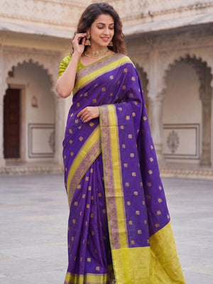 Rajwada Violet Silk Blend Woven Saree For Women