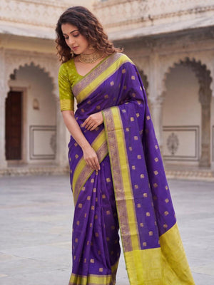 Rajwada Violet Silk Blend Woven Saree For Women