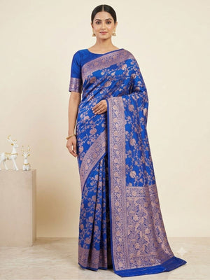 Rajwada Royal Blue Silk Blend Woven Saree For Women