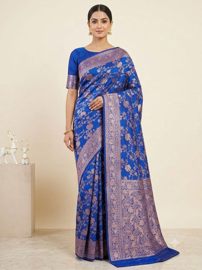 Rajwada Royal Blue Silk Blend Woven Saree For Women