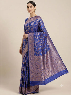 Rajwada Royal Blue Silk Blend Woven Saree For Women