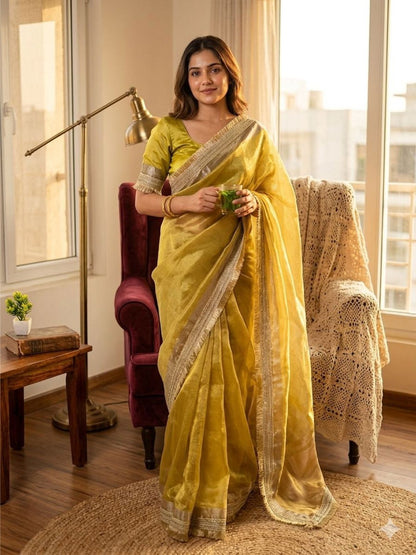 Rajwada Gold Silk Blend Woven Saree For Women