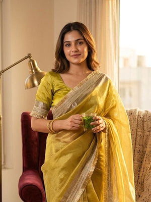 Rajwada Gold Silk Blend Woven Saree For Women