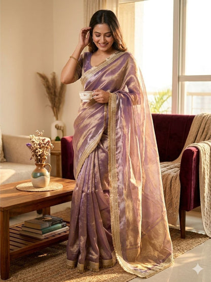 Rajwada Purple Silk Blend Woven Saree For Women
