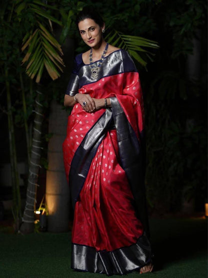 Rajwada Red Silk Blend Woven Saree For Women