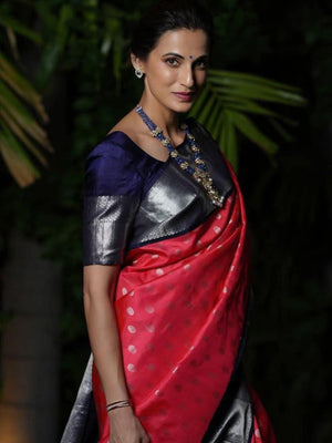 Rajwada Red Silk Blend Woven Saree For Women
