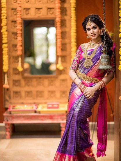 Rajwada Violet Silk Blend Woven Saree For Women