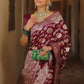 Rajwada Maroon Silk Blend Woven Saree For Women