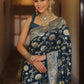 Rajwada Navy Blue Silk Blend Woven Saree For Women