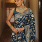 Rajwada Navy Blue Silk Blend Woven Saree For Women