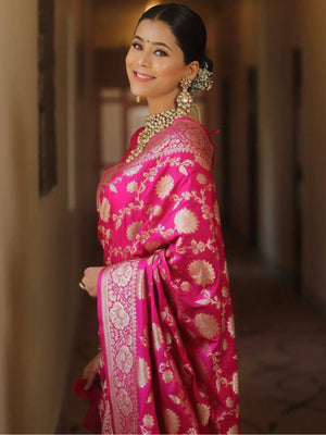 Rajwada Pink Silk Blend Woven Saree For Women