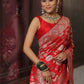 Rajwada Red Silk Blend Woven Saree For Women