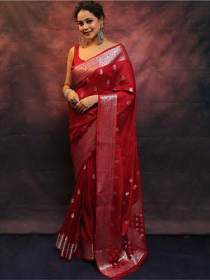 Rajwada Red Silk Woven Saree For Women