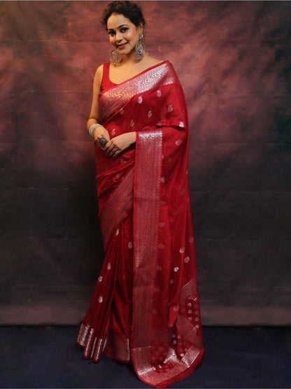 Rajwada Red Silk Woven Saree For Women