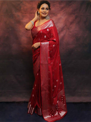 Rajwada Red Silk Woven Saree For Women