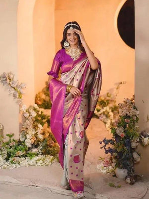 Rajwada Dark Pink Silk Printed Saree For Women