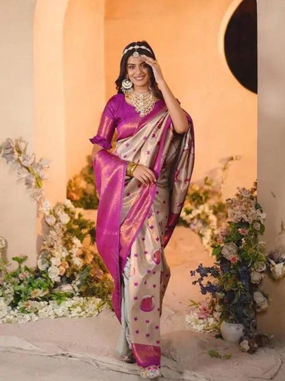 Rajwada Dark Pink Silk Printed Saree For Women