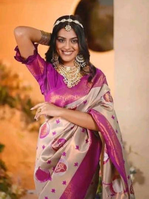 Rajwada Dark Pink Silk Printed Saree For Women