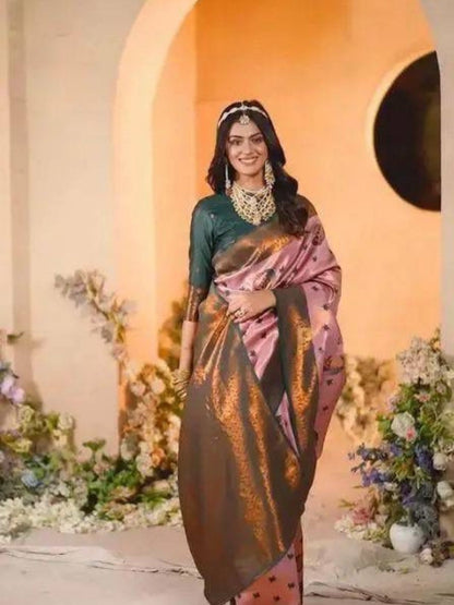 Rajwada Light Pink Silk Printed Saree For Women