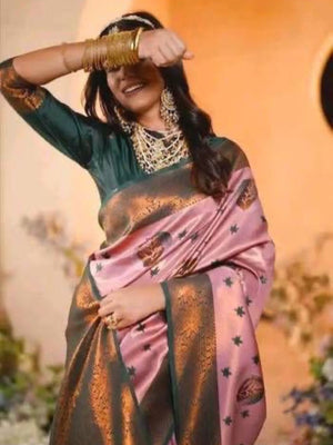 Rajwada Light Pink Silk Printed Saree For Women