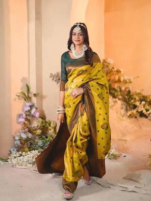 Rajwada Yellow Silk Printed Saree For Women