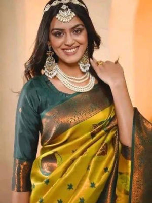 Rajwada Yellow Silk Printed Saree For Women