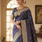 Rajwada Navy Blue Silk Printed Saree For Women
