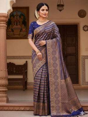 Rajwada Blue Silk Woven Saree For Women