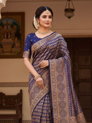 Rajwada Blue Silk Woven Saree For Women