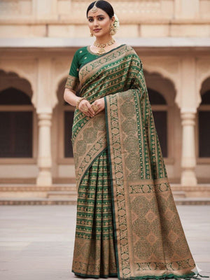 Rajwada Green Silk Woven Saree For Women