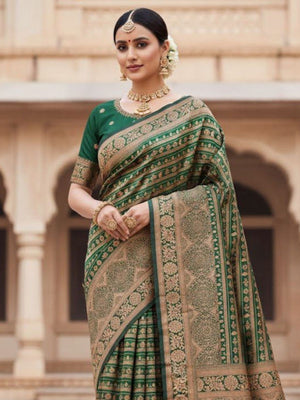 Rajwada Green Silk Woven Saree For Women