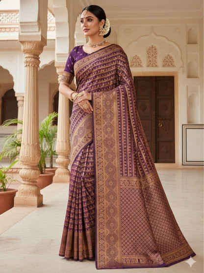 Rajwada Violet Silk Woven Saree For Women
