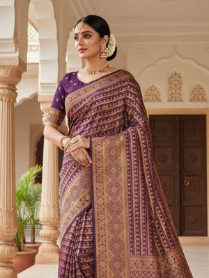 Rajwada Purple Silk Printed Saree For Women