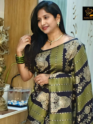 Rajwada Olive Green Silk Blend Woven Saree For Women