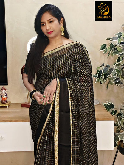 Rajwada Black Silk Blend Woven Saree For Women