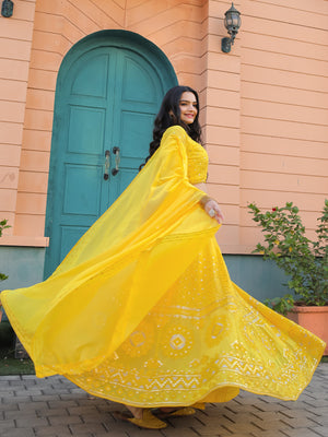 Rajwada Yellow Georgette Embellished Semi Stitched Lehenga With Unstitched Blouse For Women