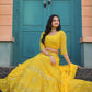 Rajwada Yellow Georgette Embellished Semi Stitched Lehenga With Unstitched Blouse For Women