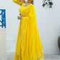 Rajwada Yellow Georgette Embellished Semi Stitched Lehenga With Unstitched Blouse For Women