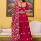 Rajwada Magenta Georgette Embroidered Semi Stitched Lehenga With Unstitched Blouse For Women