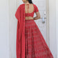 Rajwada Red Georgette Embellished Semi Stitched Lehenga With Unstitched Blouse For Women