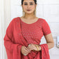 Rajwada Red Georgette Embellished Semi Stitched Lehenga With Unstitched Blouse For Women