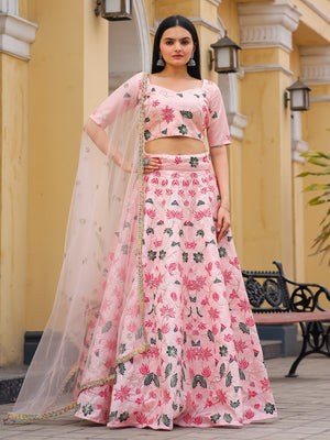 Rajwada Pink Silk Embroidered Semi Stitched Lehenga With Unstitched Blouse For Women