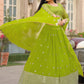 Rajwada Green Georgette Embellished Semi Stitched Lehenga With Unstitched Blouse For Women