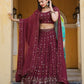 Rajwada Wine Georgette Embellished Semi Stitched Lehenga With Unstitched Blouse For Women
