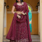 Rajwada Wine Georgette Embellished Semi Stitched Lehenga With Unstitched Blouse For Women